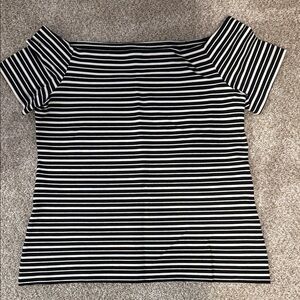 Ann Taylor Black and White Striped Short Sleeve Top